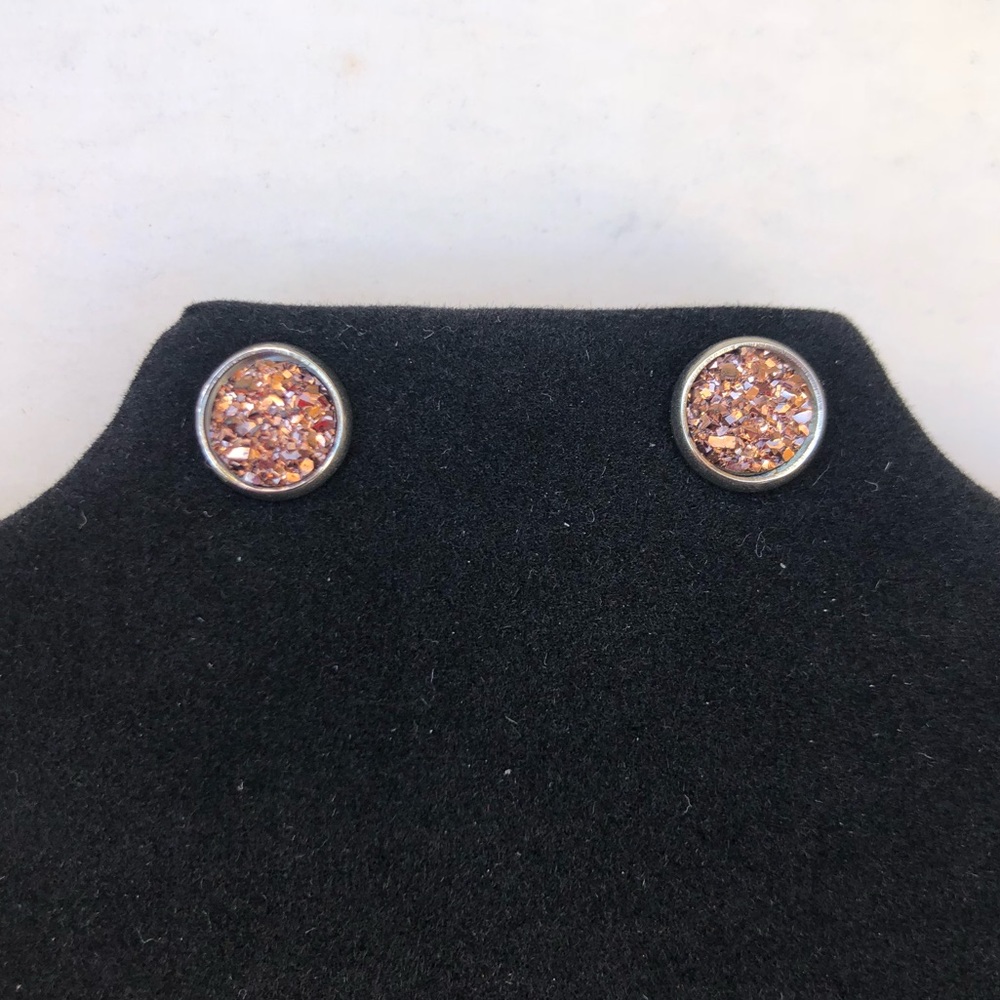 2/$20 Peach Druzy Glitter Post Earrings Stainless Steel